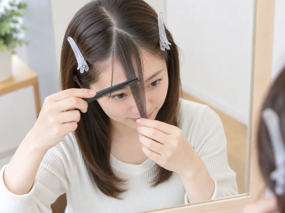前髪を巻く前の準備